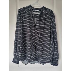 Devoted Black Printed Long-Sleeve Smocked-Neck Blouse